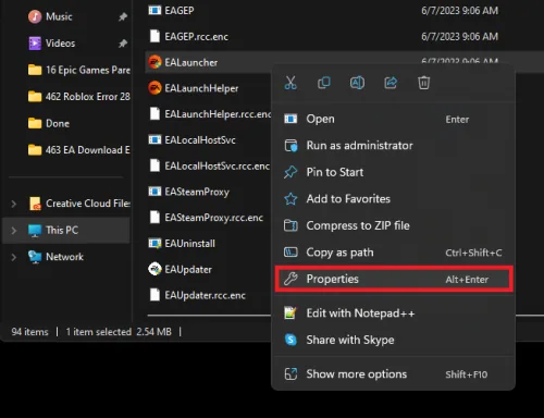 ea launcher properties