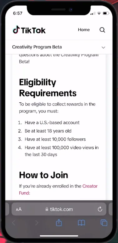 eligibility requirements tiktok creativity program