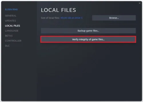 Elden Ring Properties > Local Files > Verify Integrity