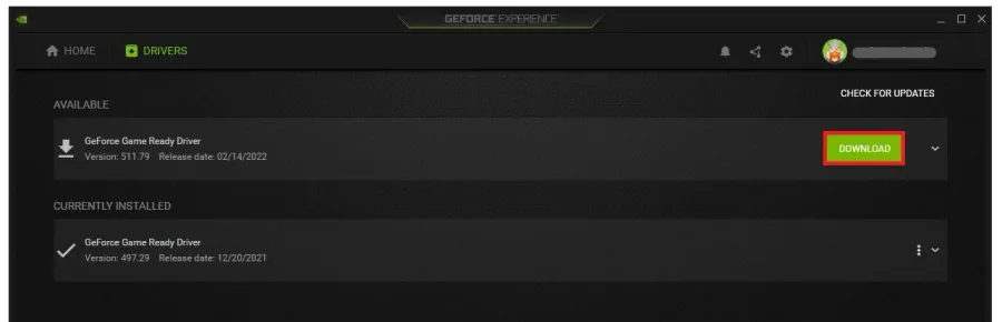 GeForce Experience > Drivers > Download