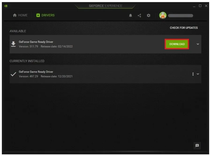 GeForce Experience > Drivers > Download