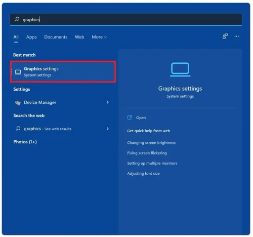 Windows Graphics Settings