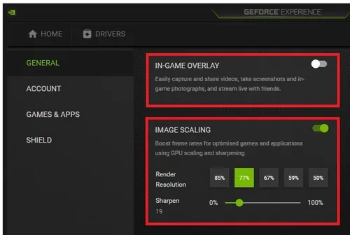 GeForce Experience Settings > General > Image Scaling
