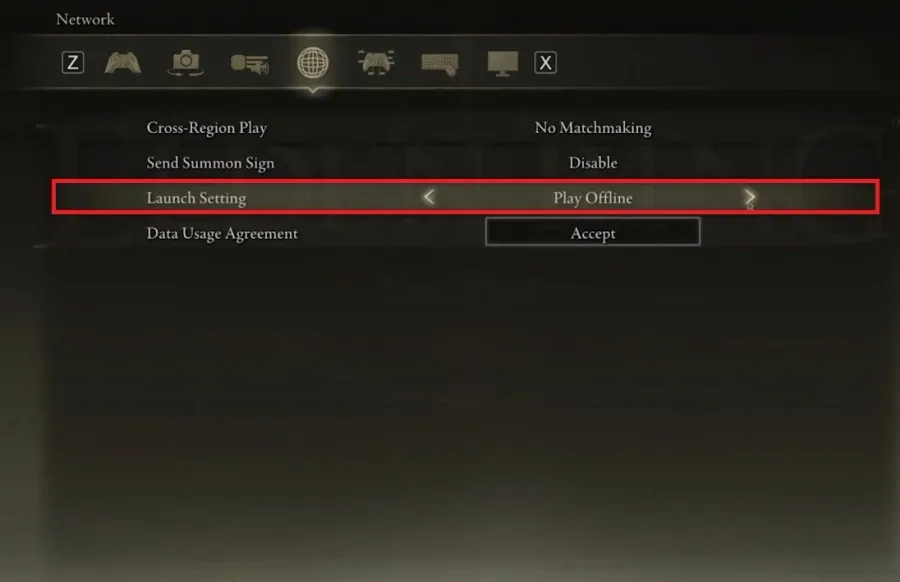 Elden Ring Settings > Network > Launch Setting