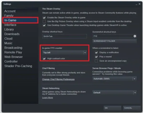Steam Settings > In-Game > In-Game FPS Counter