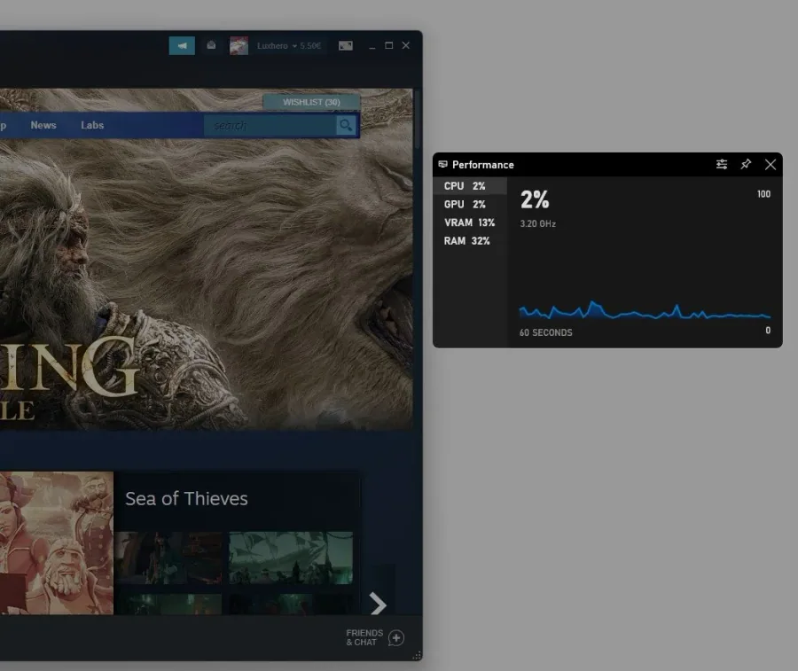 Xbox Game Bar > Performance Widget