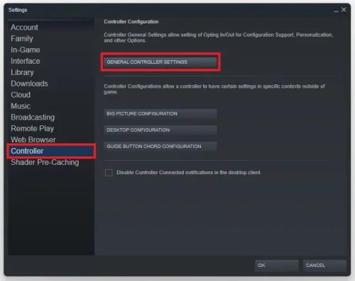 Controller Settings > General Controller Settings