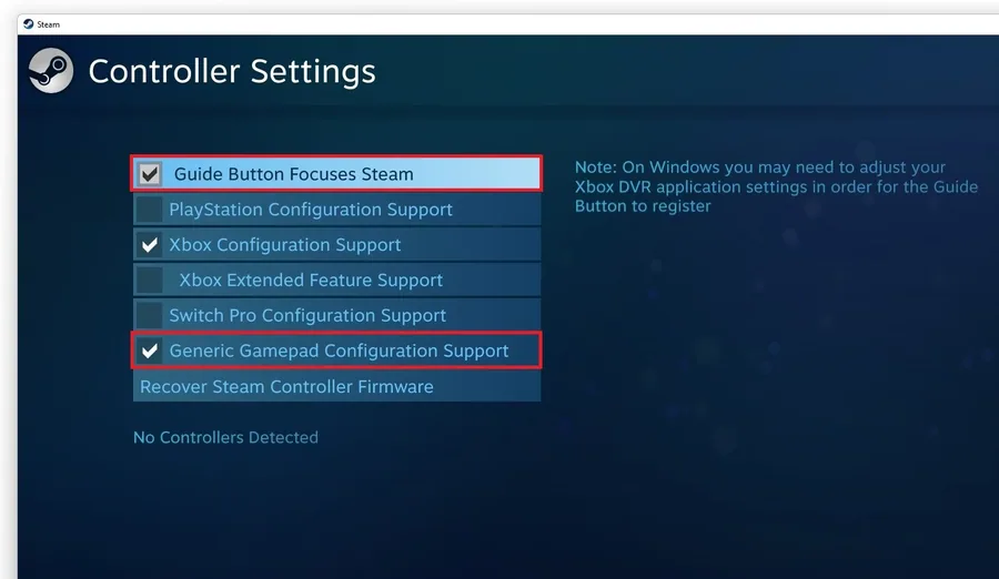 Steam Big Picture Controller Settings