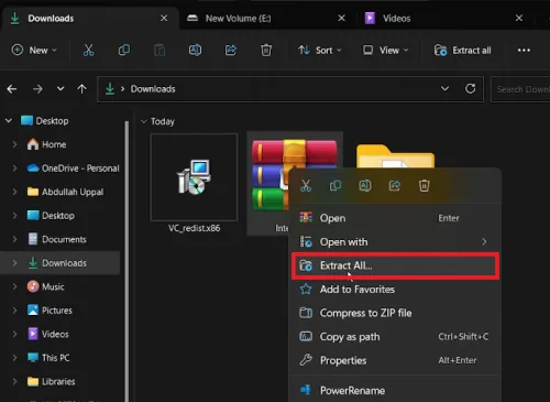 Extract All option for the InterAccel ZIP file