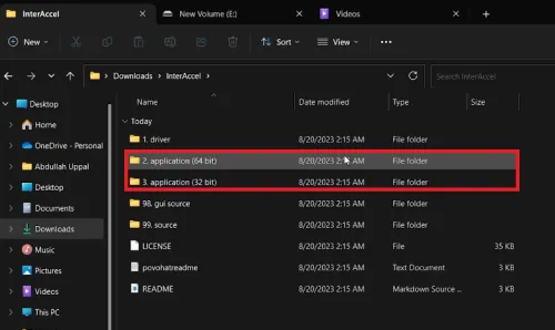 InterAccel 64-bit and 32-bit application folders