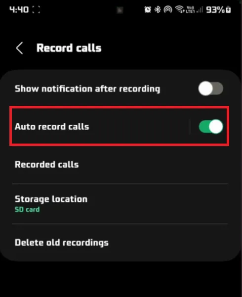 record calls settings