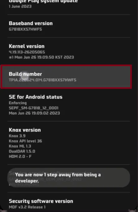tap build number