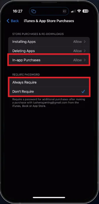 enable the always require password option