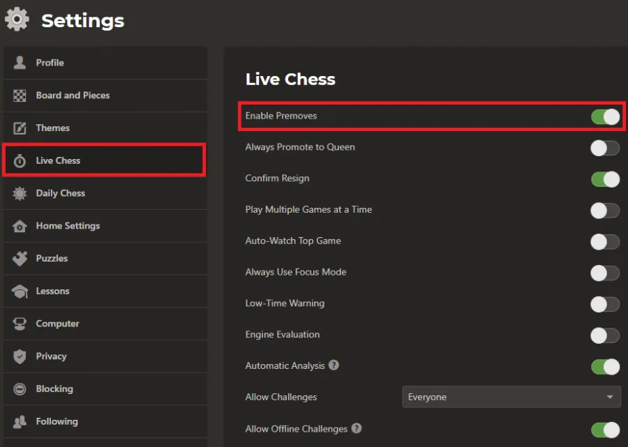 enable premoves