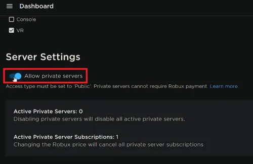 allow private server
