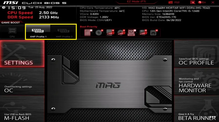 change XMP profile