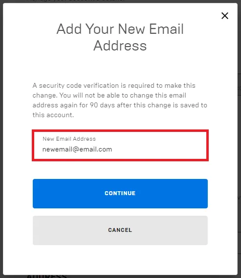 add the new Epic Games email