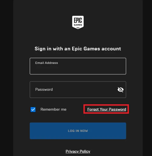epic games forgot password
