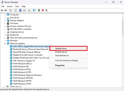 update network adapter driver