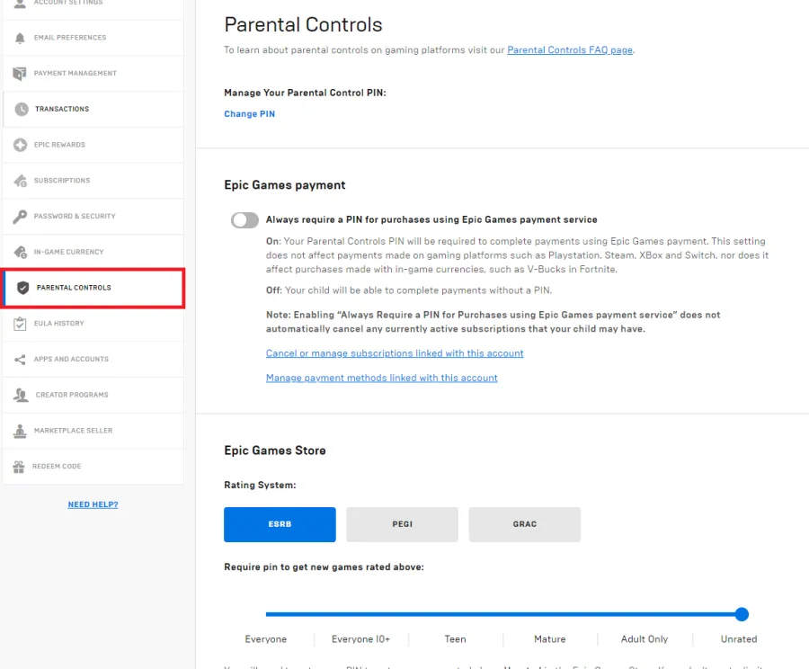 parental controls settings