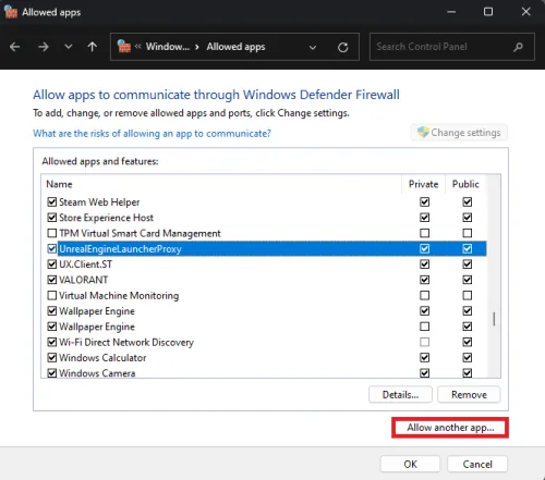Windows defender firewall allowed apps