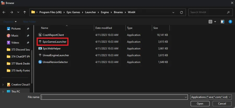 Program Files > Epic Games > Launcher > Engine > Binaries > Win64