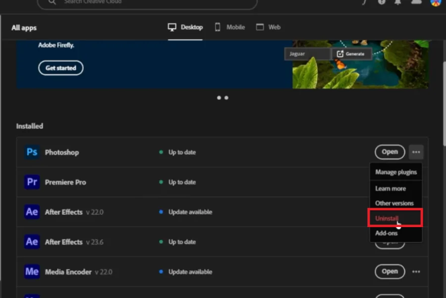 uninstall photoshop