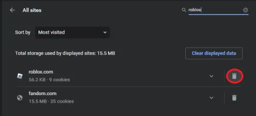 delete the roblox site data