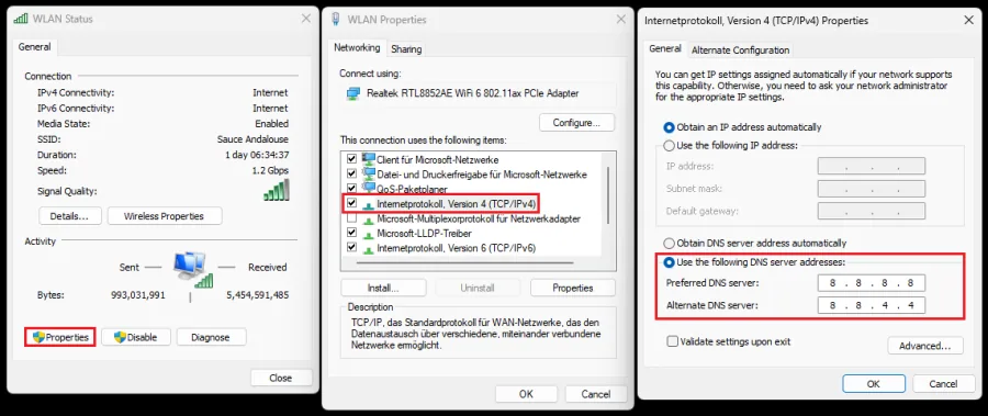 change dns server addresses