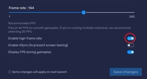 BlueStacks Settings > Frame rate