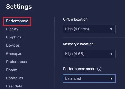 BlueStacks Performance Settings