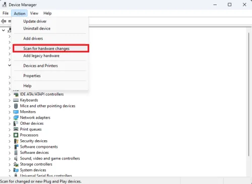 scan for hardware changes in device manager