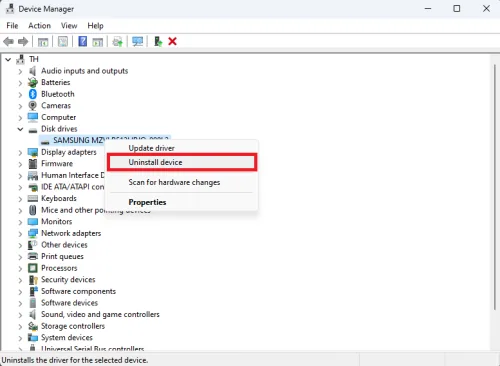 uninstall disk drive
