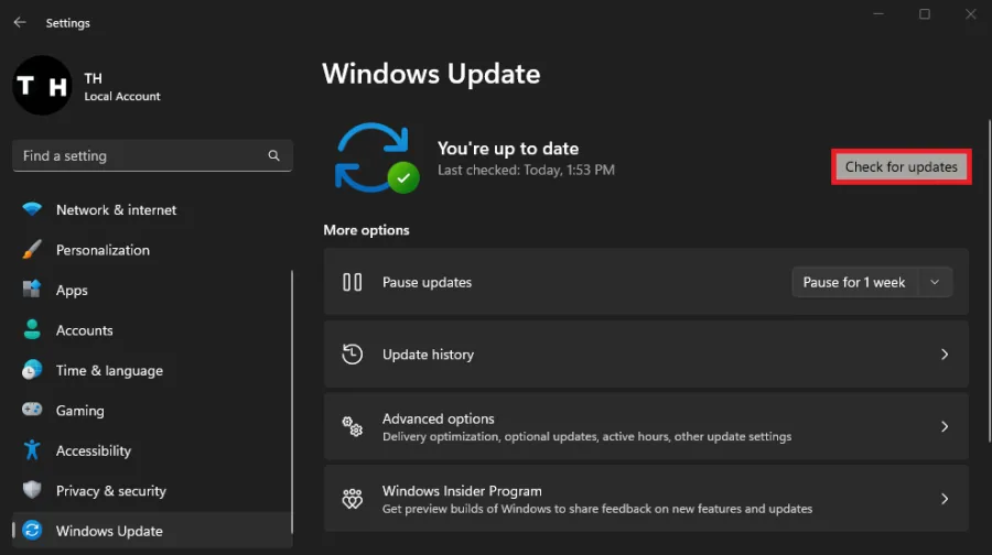 check for Windows update