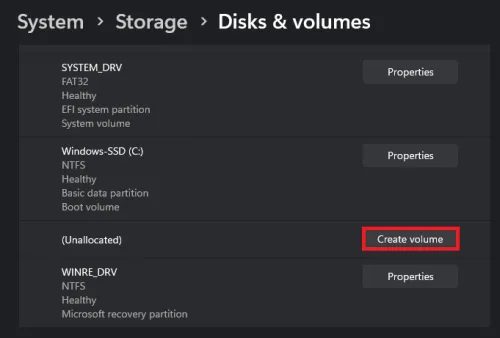 create new volume