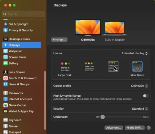 System Settings > Displays