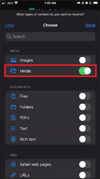 toggle media on