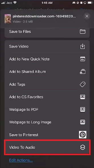 run video to audio shortcut