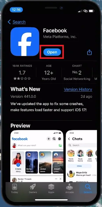 update facebook app