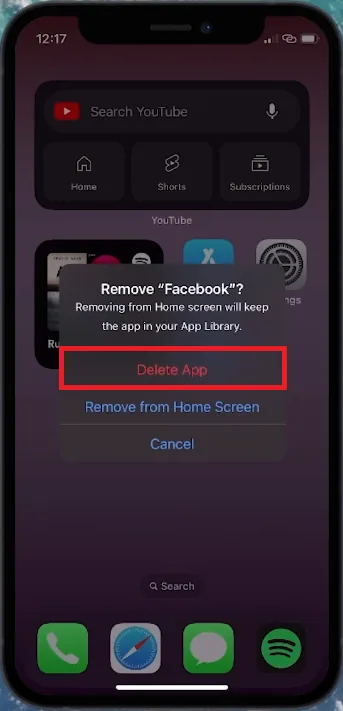 remove facebook app
