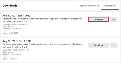 When this is done, click on Request a download
