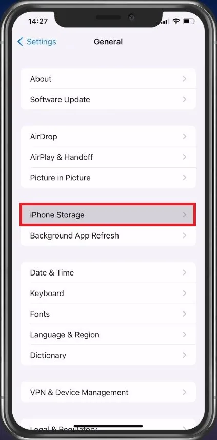 Device Settings > General > iPhone Storage