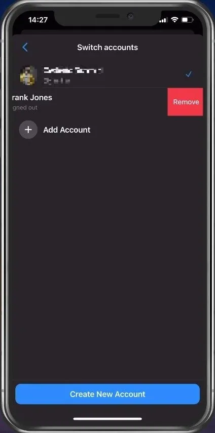 Facebook Messenger > Switch accounts > Remove