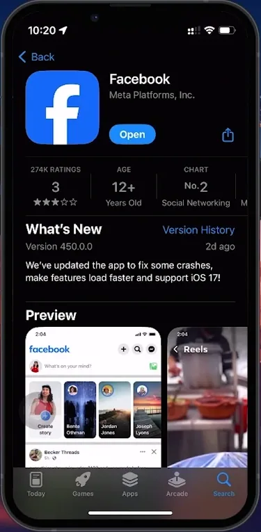 update and reinstall the app