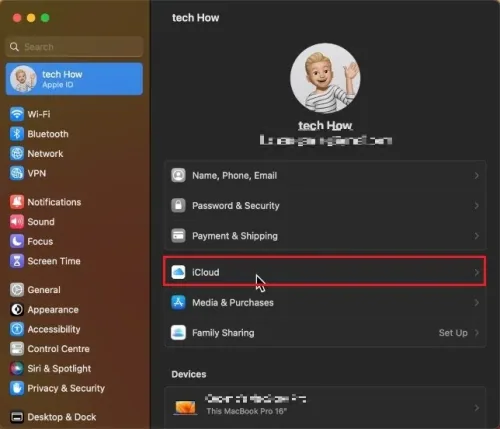 System Settings > Apple ID > iCloud