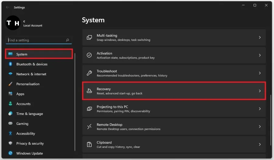 Windows Settings > System > Recovery