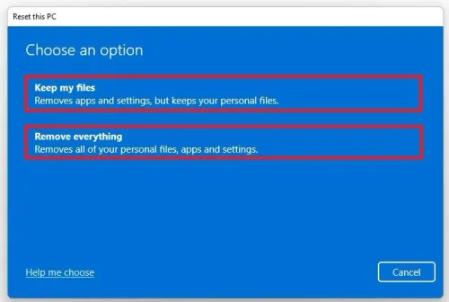 Keep my files OR Remove Everything