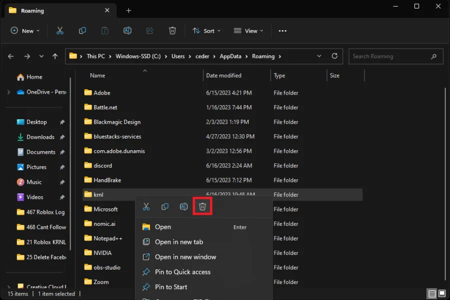 delete krnl folder