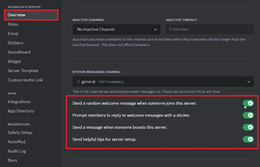 discord server settings