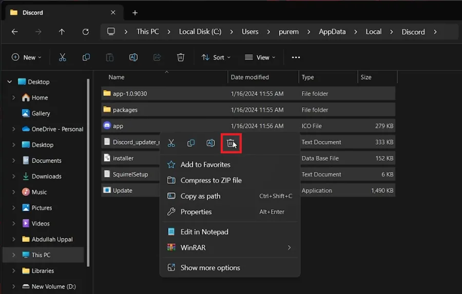 delete discord cache